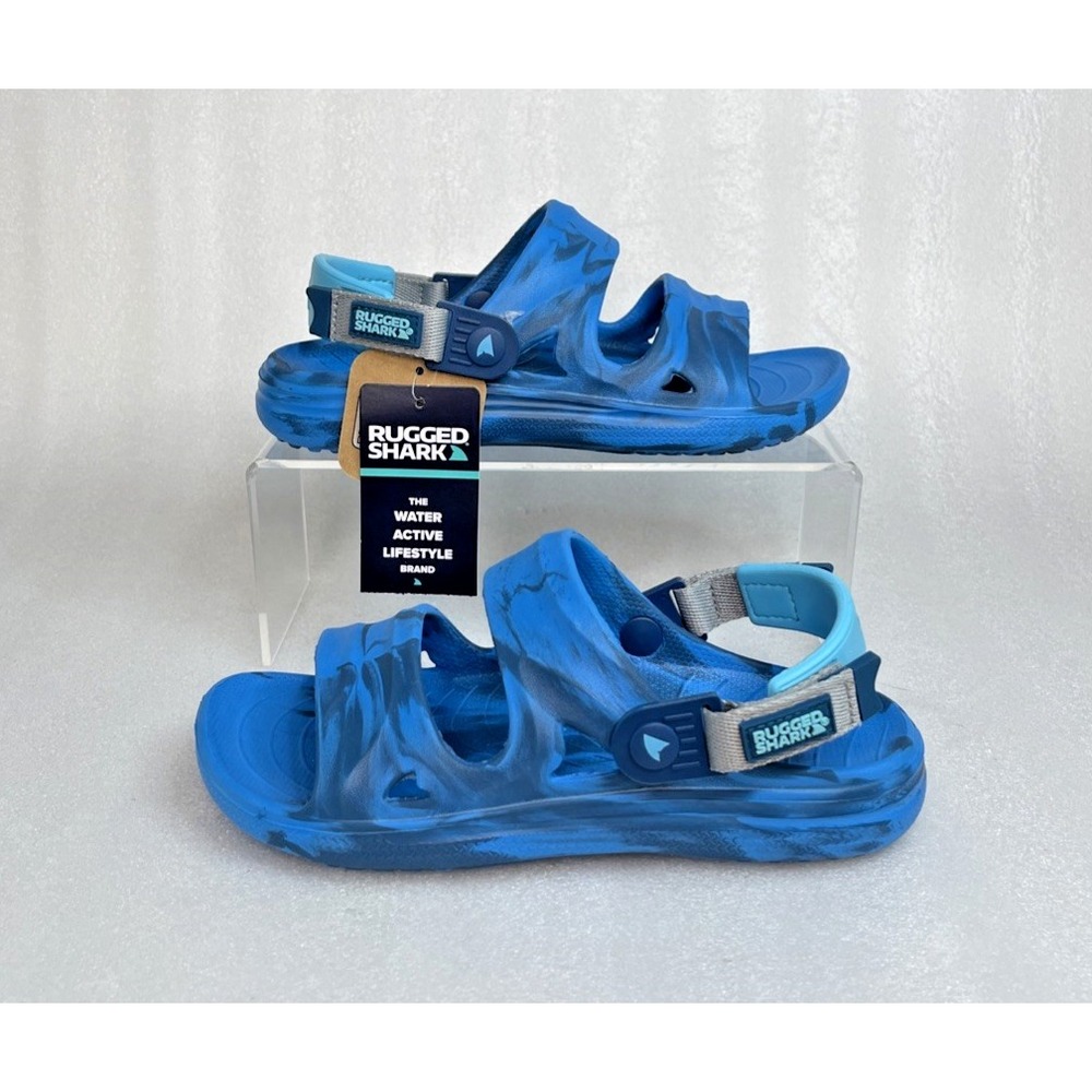 Rugged Shark Adventure Trail Blue Sandals Floatable Washable Boys Size 2 NEW - Picture 2 of 16